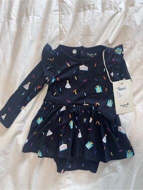 Kyte BABY Birthday Party Print Ruffle Long-Sleeve Dress: 6-12M
